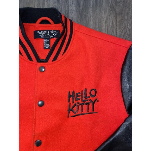 Hello Kitty Sanrio Forever 21 Men's Black Red Letterman Varsity Jacket X-Large - Picture 3 of 14